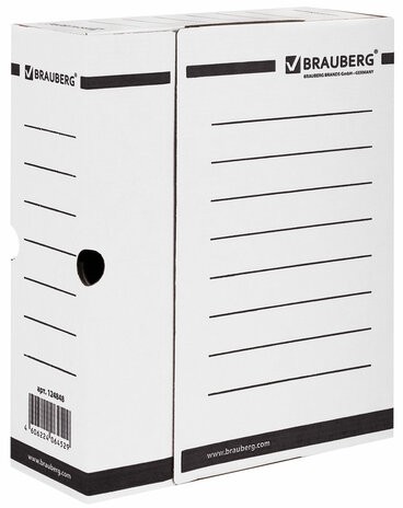 Короб архивный с клапаном А4 (260х325 мм), 100 мм, до 900 листов, плотный, микрогофрокартон, БЕЛЫЙ, BRAUBERG, 124848