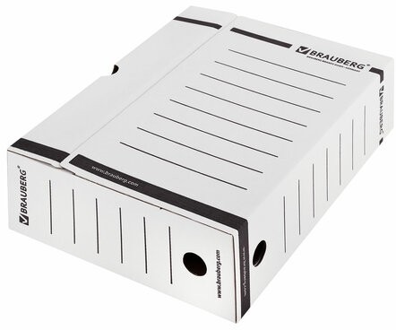 Короб архивный с клапаном А4 (260х325 мм), 100 мм, до 900 листов, плотный, микрогофрокартон, БЕЛЫЙ, BRAUBERG, 124848