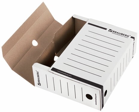 Короб архивный с клапаном А4 (260х325 мм), 100 мм, до 900 листов, плотный, микрогофрокартон, БЕЛЫЙ, BRAUBERG, 124848