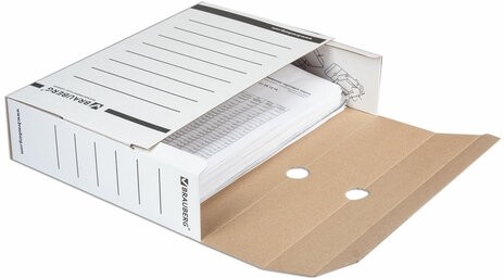 Короб архивный с клапаном А4 (260х325 мм), 100 мм, до 900 листов, плотный, микрогофрокартон, БЕЛЫЙ, BRAUBERG, 124848