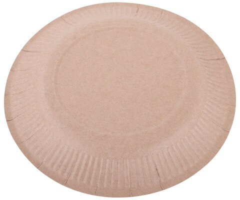 Тарелка одноразовая крафт бумажная 180 мм, КОМПЛЕКТ 100 штук, LAIMA ECO CRAFT, 608087