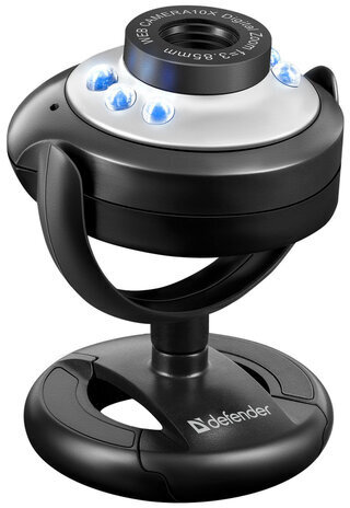 Веб-камера DEFENDER C-110, 0,3 Мп, микрофон, USB 2.0/1.1+3.5 мм jack, подсветка, регулируемое крепление, черная, 63110
