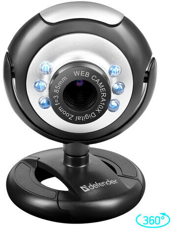 Веб-камера DEFENDER C-110, 0,3 Мп, микрофон, USB 2.0/1.1+3.5 мм jack, подсветка, регулируемое крепление, черная, 63110