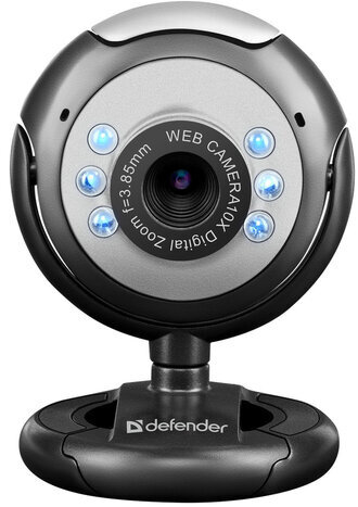 Веб-камера DEFENDER C-110, 0,3 Мп, микрофон, USB 2.0/1.1+3.5 мм jack, подсветка, регулируемое крепление, черная, 63110