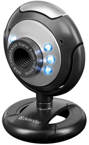 Веб-камера DEFENDER C-110, 0,3 Мп, микрофон, USB 2.0/1.1+3.5 мм jack, подсветка, регулируемое крепление, черная, 63110