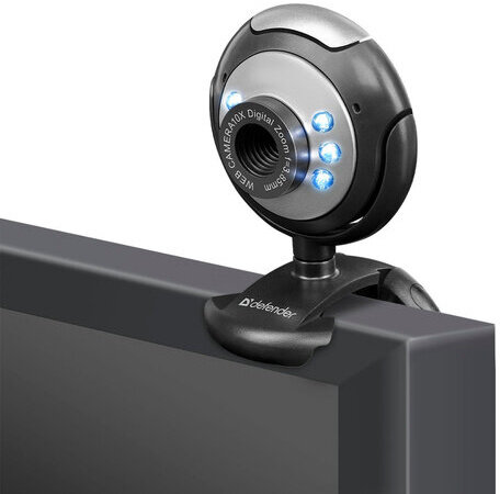 Веб-камера DEFENDER C-110, 0,3 Мп, микрофон, USB 2.0/1.1+3.5 мм jack, подсветка, регулируемое крепление, черная, 63110