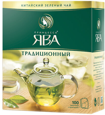 Чай ПРИНЦЕССА ЯВА, зеленый, 100 пакетиков с ярлычками по 2 г, 0880-18