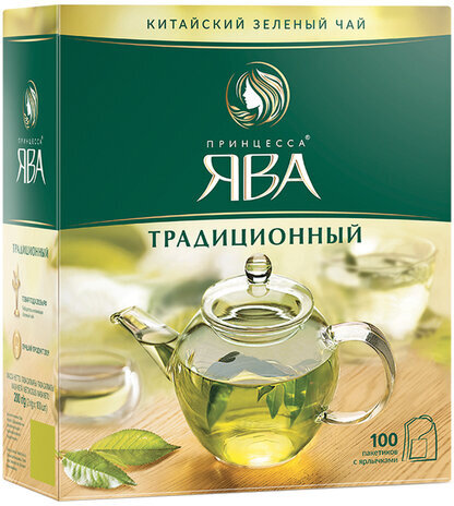 Чай ПРИНЦЕССА ЯВА, зеленый, 100 пакетиков с ярлычками по 2 г, 0880-18