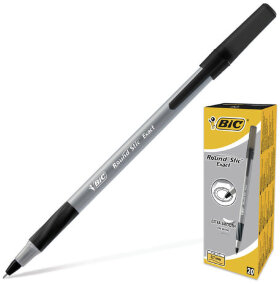Ручка шариковая с грипом BIC &quot;Round Stic Exact&quot;, ЧЕРНАЯ, корпус серый, узел 0,7 мм, линия письма 0,28 мм, 918542
