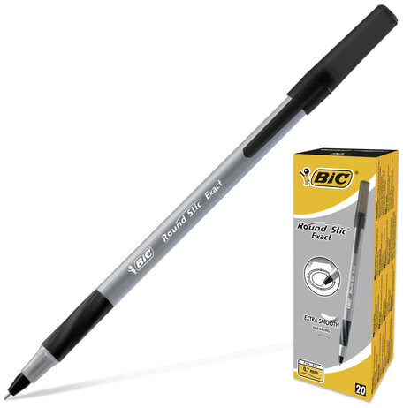Ручка шариковая с грипом BIC "Round Stic Exact", ЧЕРНАЯ, корпус серый, узел 0,7 мм, линия письма 0,28 мм, 918542