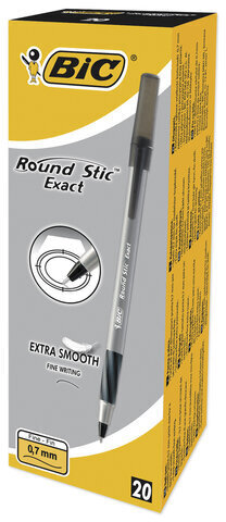 Ручка шариковая с грипом BIC "Round Stic Exact", ЧЕРНАЯ, корпус серый, узел 0,7 мм, линия письма 0,28 мм, 918542