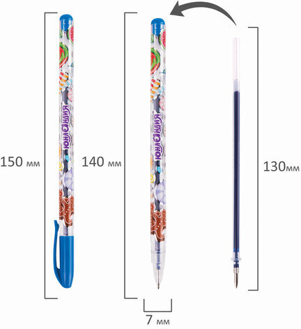 Ручки гелевые ЮНЛАНДИЯ, НАБОР 6 ЦВЕТОВ, корпус с печатью, узел 0,5 мм, линия письма 0,35 мм, 142799