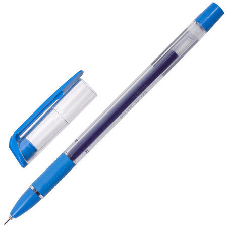 Ручка гелевая с грипом STAFF "College" GP-179, СИНЯЯ, корпус прозрачный, игольчатый узел 0,6 мм, линия письма 0,3 мм, 143015