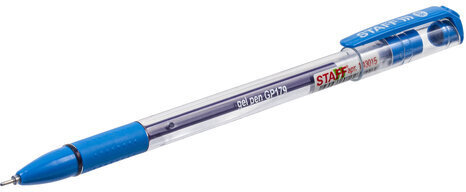 Ручка гелевая с грипом STAFF "College" GP-179, СИНЯЯ, корпус прозрачный, игольчатый узел 0,6 мм, линия письма 0,3 мм, 143015