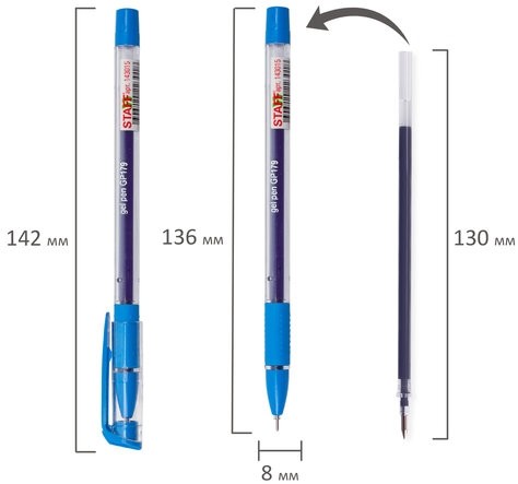 Ручка гелевая с грипом STAFF "College" GP-179, СИНЯЯ, корпус прозрачный, игольчатый узел 0,6 мм, линия письма 0,3 мм, 143015