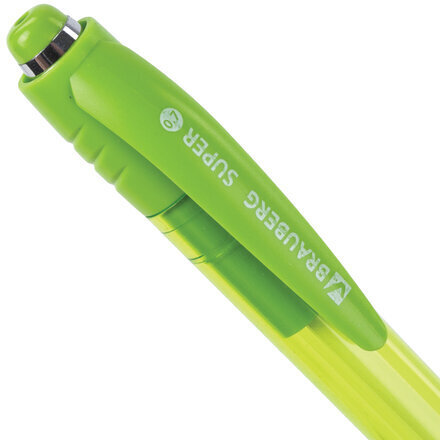 Ручка шариковая автоматическая с грипом BRAUBERG SUPER, СИНЯЯ, корпус зеленый, пишущий узел 0,7 мм, линия письма 0,35 мм, 143370