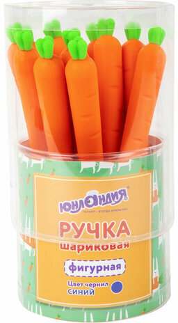 Ручка фигурная шариковая ЮНЛАНДИЯ "Морковка", мягкий силиконовый корпус, СИНЯЯ, пишущий узел 0,7 мм, 143778