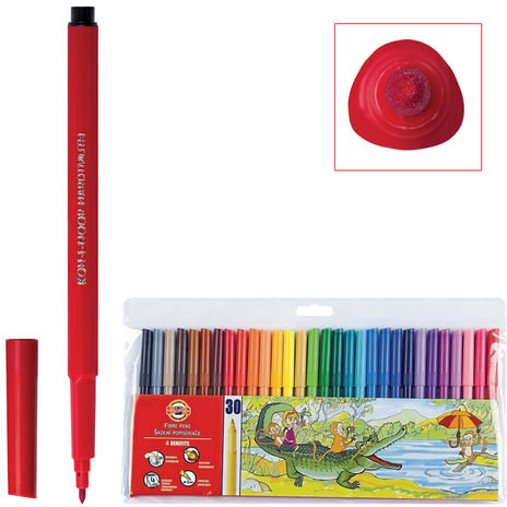 Фломастеры KOH-I-NOOR, 30 цветов, смываемые, трехгранные, пластиковая упаковка, европодвес, 771002CJ04TERU