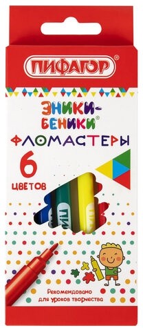 Фломастеры ПИФАГОР "ЭНИКИ-БЕНИКИ", 6 цветов, вентилируемый колпачок, 151400