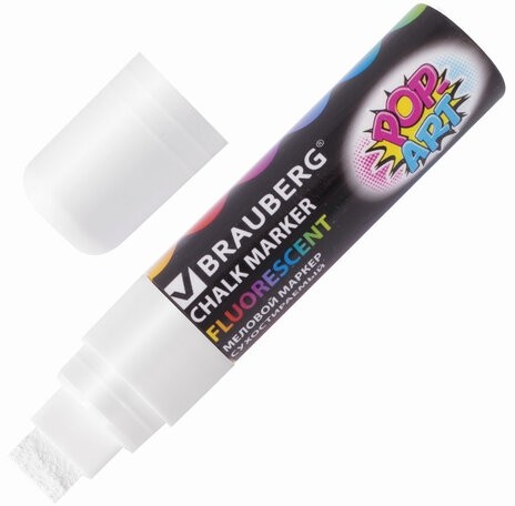 Маркер меловой "POP-ART" БЕЛЫЙ, 15 мм, стираемый, для гладких поверхностей, BRAUBERG, 151537