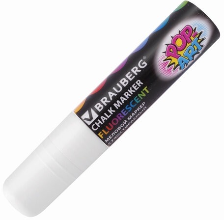 Маркер меловой "POP-ART" БЕЛЫЙ, 15 мм, стираемый, для гладких поверхностей, BRAUBERG, 151537