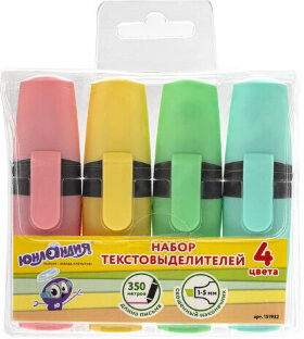 Набор текстовыделителей ЮНЛАНДИЯ 4 шт., ЮНЛАНДИЯ &quot;КЛАССИКА ПАСТЕЛЬ&quot;, линия 1-5 мм, 151932