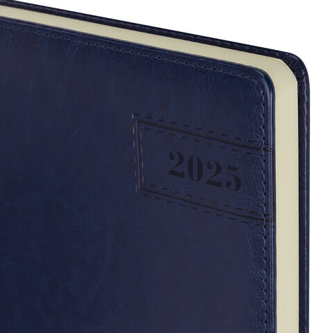 Ежедневник датированный 2025, БОЛЬШОЙ ФОРМАТ, 210х297 мм, А4, BRAUBERG "Imperial", под кожу, синий, 115739