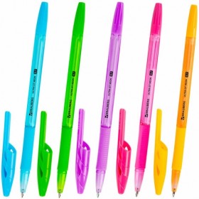 Ручка шариковая с грипом BRAUBERG "ULTRA GT NEON", СИНЯЯ, корпус ассорти, линия 0,35 мм, 144054