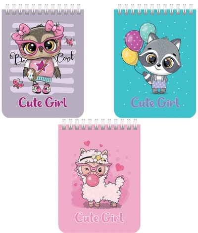 Блокнот МАЛЫЙ ФОРМАТ А6 108х145 мм, 40 л., гребень, картон, клетка, BRAUBERG KIDS, "Зверята", 114395