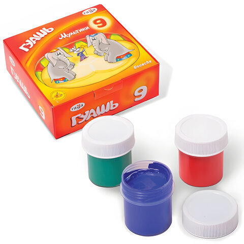 Гуашь ГАММА "Мультики", 9 цветов по 20 мл, картонная упаковка, 221031