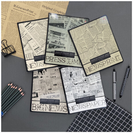 Тетрадь А5 48 л. АЛЬТ скоба, клетка, глянцевый лак, "Газета" (5 видов), 7-48-1146