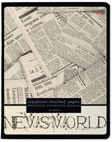 Тетрадь А5 48 л. АЛЬТ скоба, клетка, глянцевый лак, "Газета" (5 видов), 7-48-1146