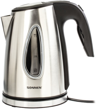 Чайник SONNEN KT-1721, 1,7 л, 2200 Вт, закрытый нагревательный элемент, нержавеющая сталь, черный, подсветка, 454347