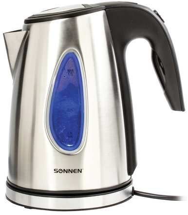 Чайник SONNEN KT-1721, 1,7 л, 2200 Вт, закрытый нагревательный элемент, нержавеющая сталь, черный, подсветка, 454347