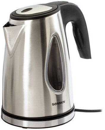 Чайник SONNEN KT-1721, 1,7 л, 2200 Вт, закрытый нагревательный элемент, нержавеющая сталь, черный, подсветка, 454347