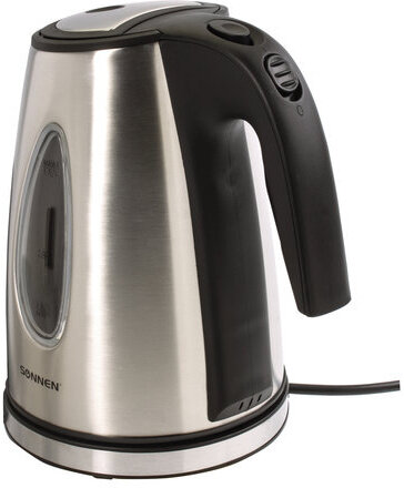Чайник SONNEN KT-1721, 1,7 л, 2200 Вт, закрытый нагревательный элемент, нержавеющая сталь, черный, подсветка, 454347