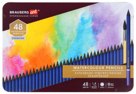 Карандаши художественные цветные акварельные, 48 цветов, 4 мм, металлический кейс, BRAUBERG ART PREMIERE, 181924