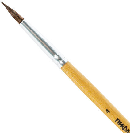 Кисть ПИФАГОР, ПОНИ, круглая, № 4, деревянная лакированная ручка, с колпачком, 200833