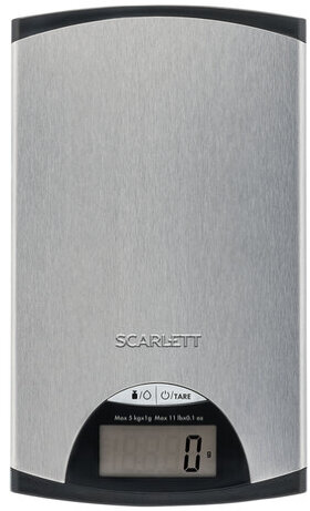 Весы кухонные SCARLETT SC-KS57P97, электронный дисплей, max вес 5 кг, тарокомпенсация, сталь, серые