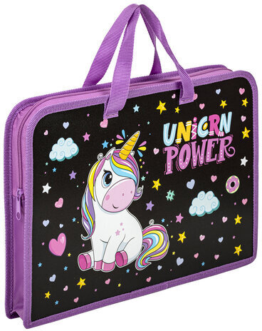 Папка на молнии с ручками ЮНЛАНДИЯ А4, 1 отделение, пластик, ширина 45 мм, "Magic unicorn", 270944