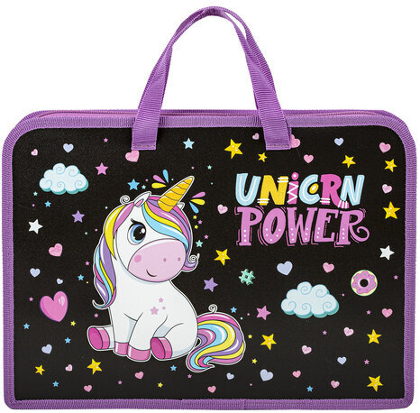 Папка на молнии с ручками ЮНЛАНДИЯ А4, 1 отделение, пластик, ширина 45 мм, "Magic unicorn", 270944