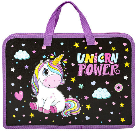 Папка на молнии с ручками ЮНЛАНДИЯ А4, 1 отделение, пластик, ширина 45 мм, "Magic unicorn", 270944