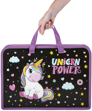 Папка на молнии с ручками ЮНЛАНДИЯ А4, 1 отделение, пластик, ширина 45 мм, "Magic unicorn", 270944
