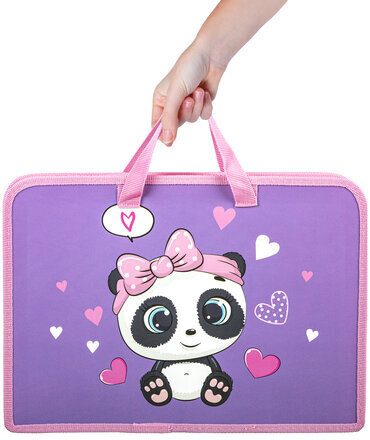 Папка на молнии с ручками ЮНЛАНДИЯ А4, 1 отделение, пластик, ширина 45 мм, "Sweet Panda", 271456