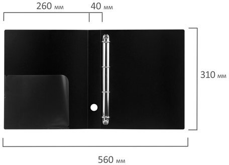 Папка на 4 кольцах BRAUBERG "Стандарт", 40 мм, черная, до 300 листов, 0,9 мм, 221620
