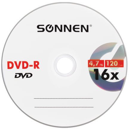 Диск DVD-R SONNEN, 4,7 Gb, 16x, бумажный конверт (1 штука), 512576