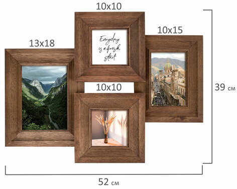 Рамка из мангового дерева BRAUBERG LOFT QUAD, фото разного размера, акриловый экран, 52х39 см, 391283