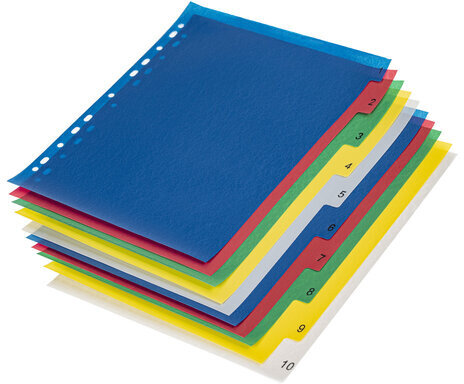 Разделитель пластиковый широкий BRAUBERG А4+, 10 листов, цифровой 1-10, оглавление, цветной, 225621