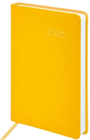 Ежедневник датированный 2026, А5, 138x213 мм, BRAUBERG "Select", балакрон, желтый, 117088