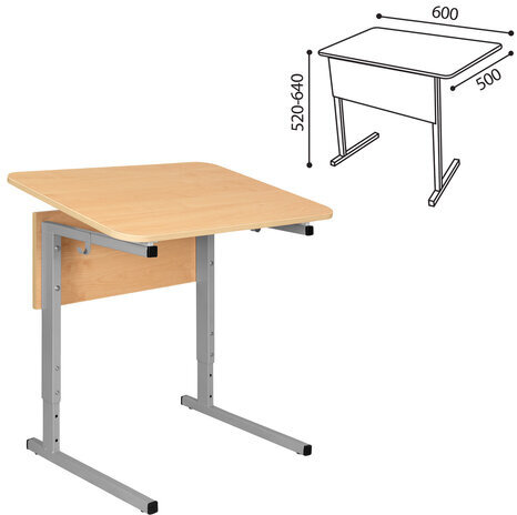 Стол-парта 1-местный, регулируемый угол, СУТ.54-01, 600х500х520-640 мм, рост 2-4, серый каркас, ЛДСП клён